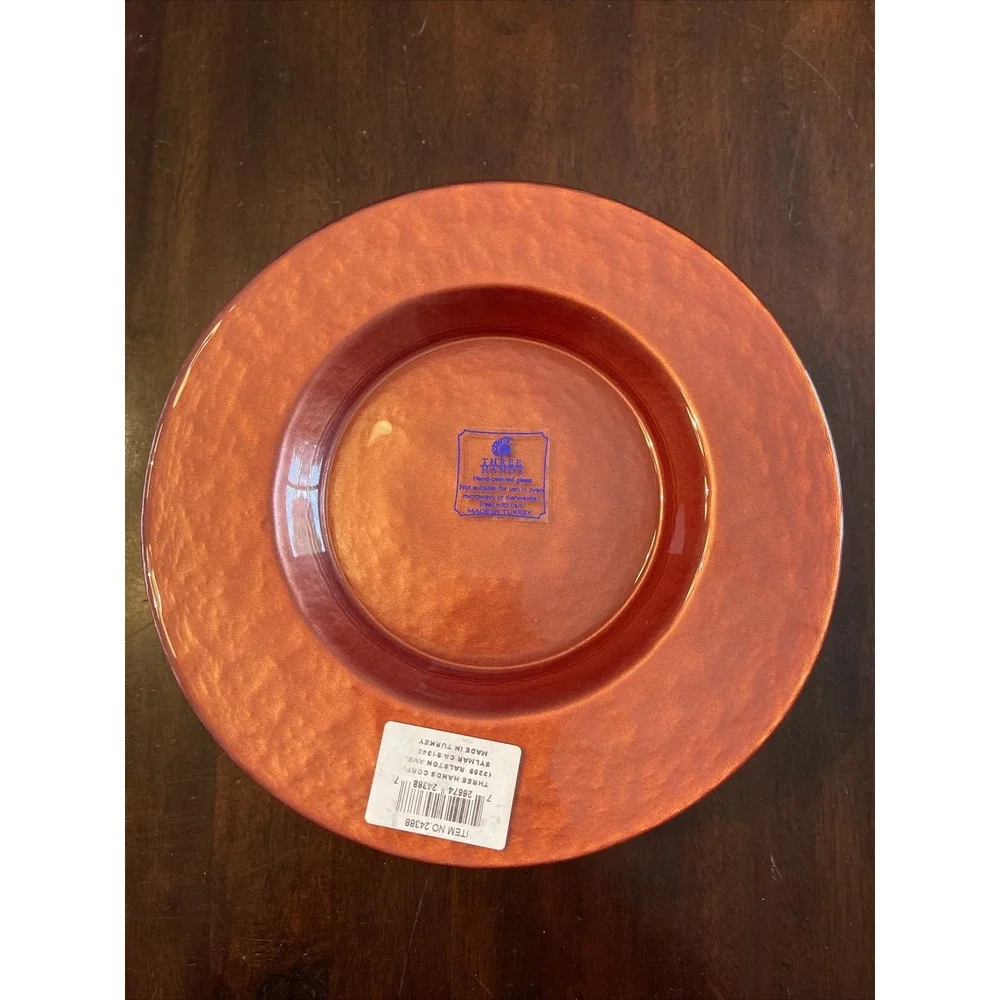 Three Hands Reverse Painted‎ Art Glass Plates Turkey Copper Set 4 Side Salad